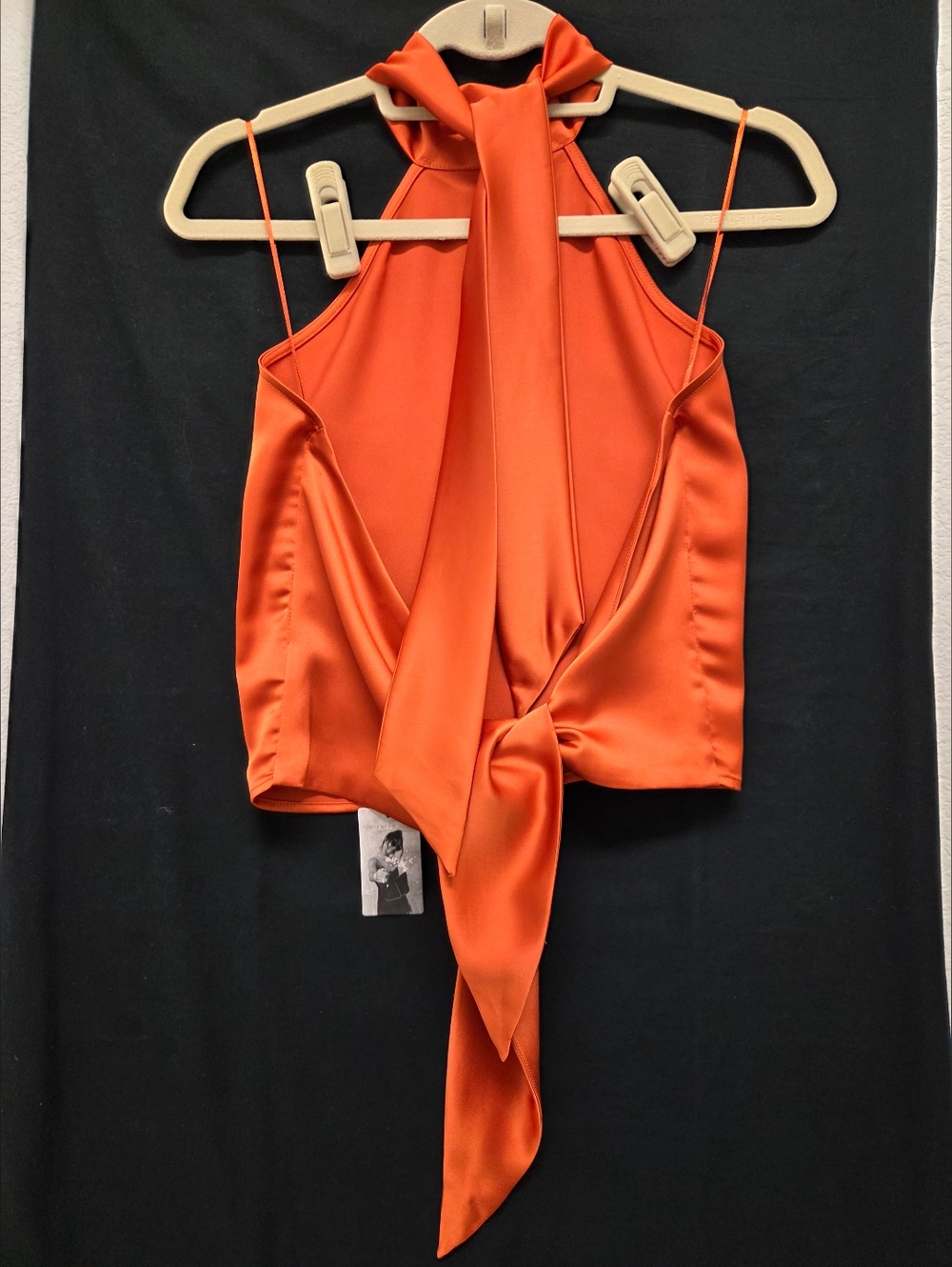 Sincerely Jules Satin Halter Tie-Front Crop Top in Vibrant Orange